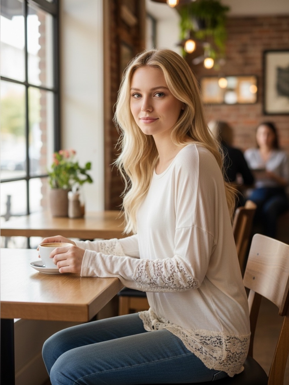 Poliana Plus Knit Long-Sleeve Top with Lace Accent Bottom & Elbow Patches